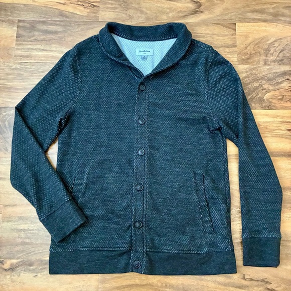 Goodfellow & Co Cotton Blend Cardigan Sweater Black Tick Grandpa Knit Buttons M - Picture 1 of 9